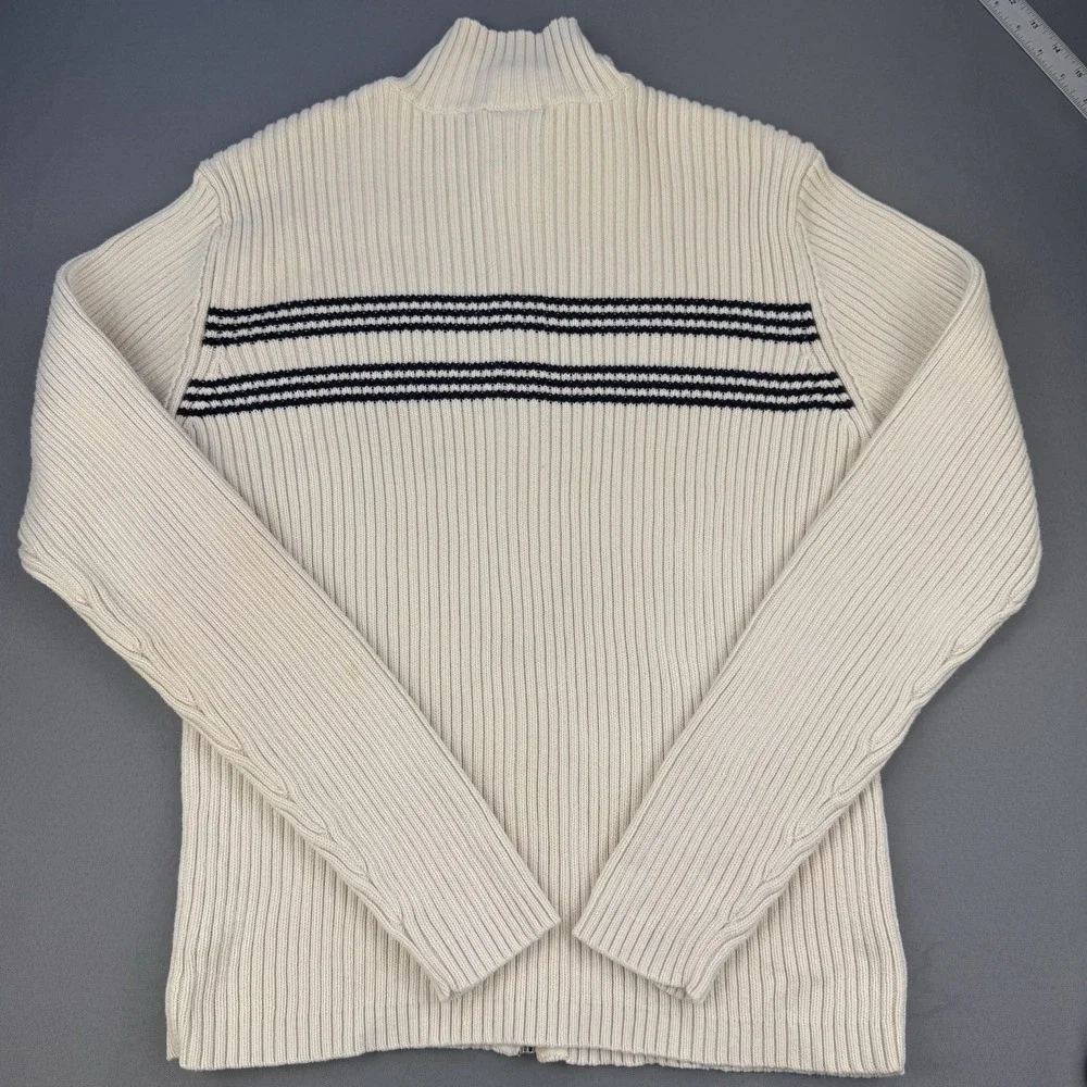 Polo Ralph Lauren‎ Ribbed Quarter-Zip Pullover Men's Size M Ivory Navy Mock Neck